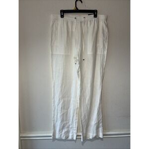 Rafaella Ivory HighRise Linen Straight Leg XL Drawstring Pant Resort Comfort New